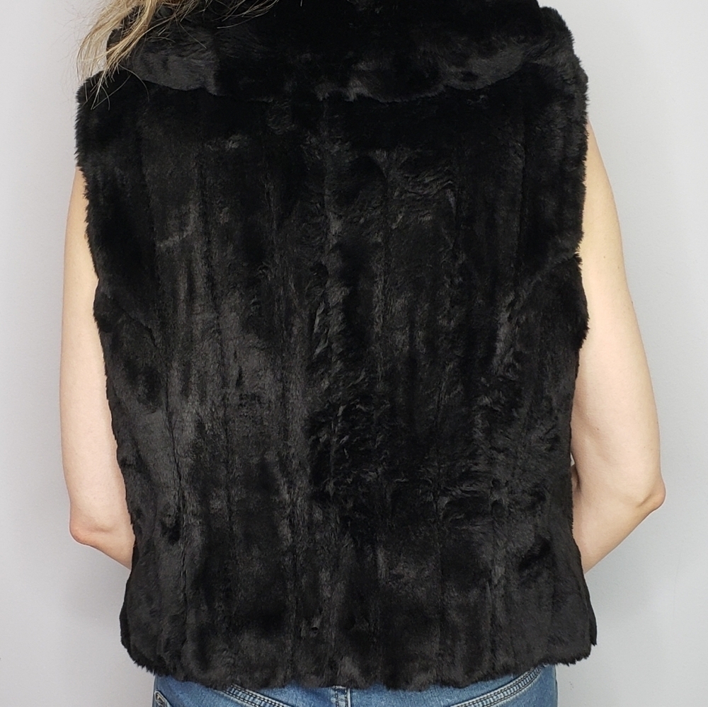 Alfani faux fur vest black ribbed panel collar - Picture 4 of 8